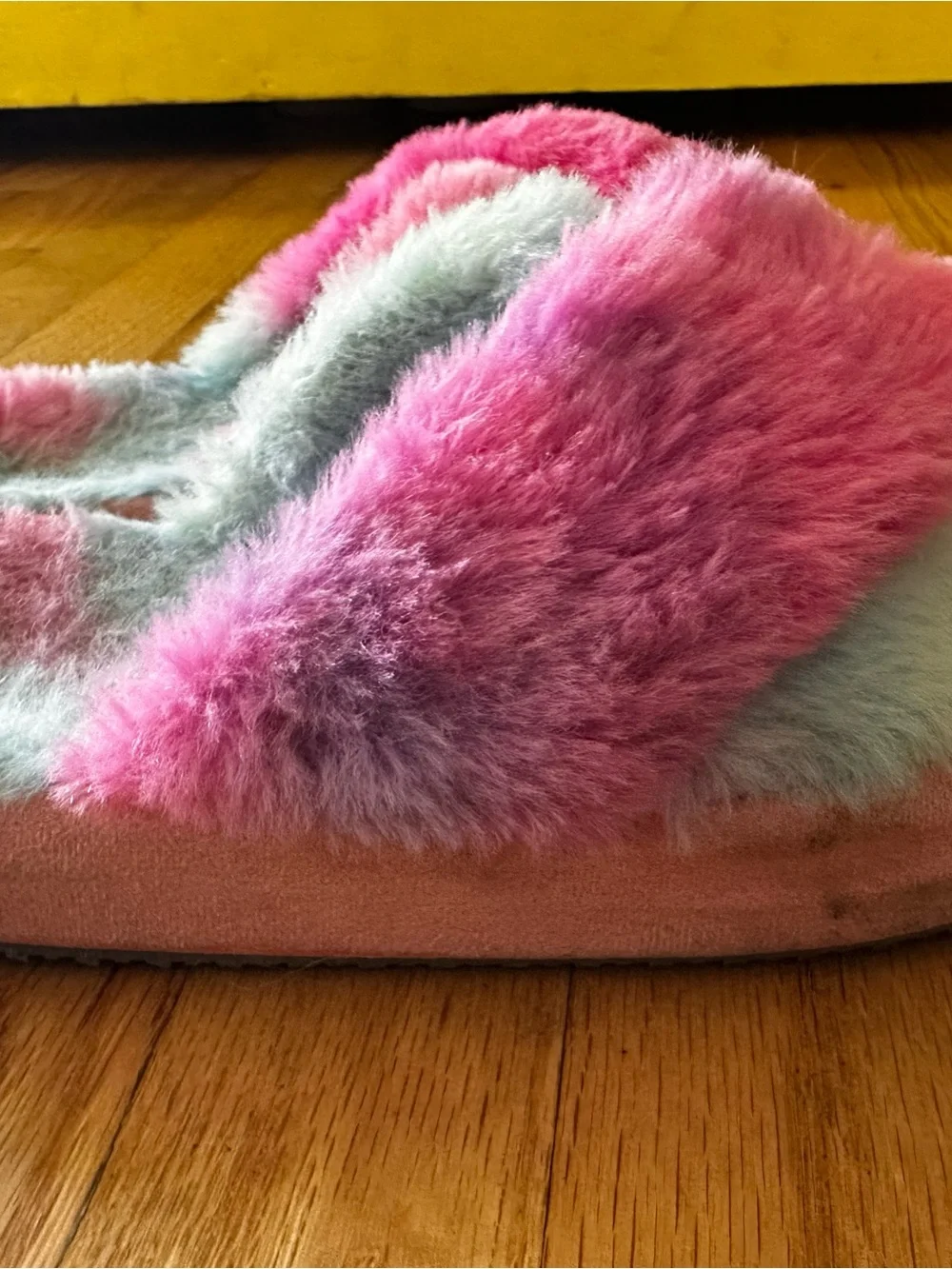 Kids Fuzzy Slide Slippers - Pink Multicolor